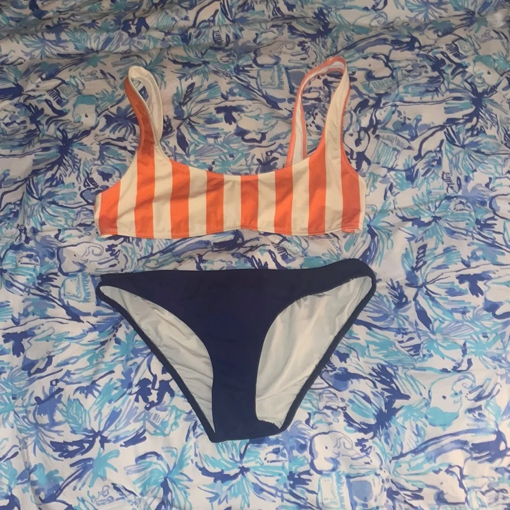 Solid and Striped Orange and white top and navy bottoms *DIFFERENT COLOR* - Picture 3 of 7